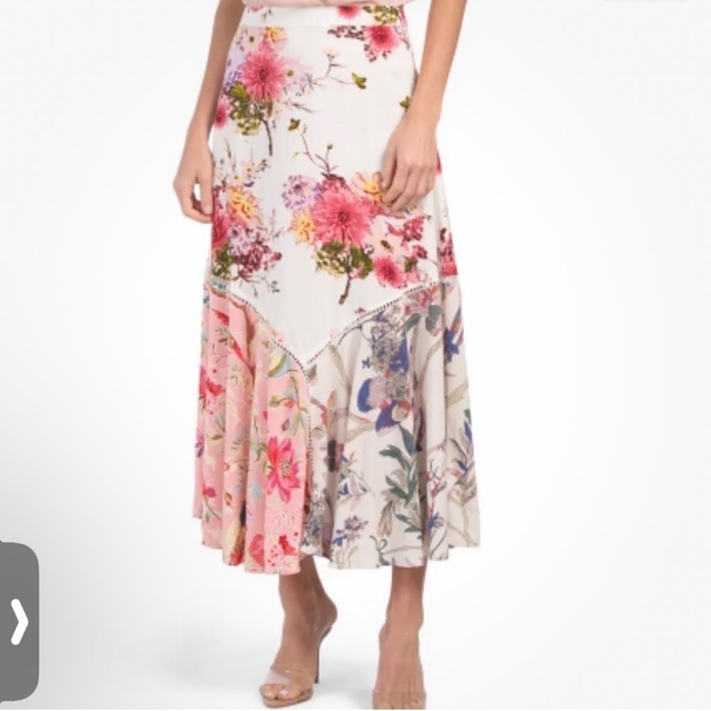 Cream and Pink Boho Maxi Skirt